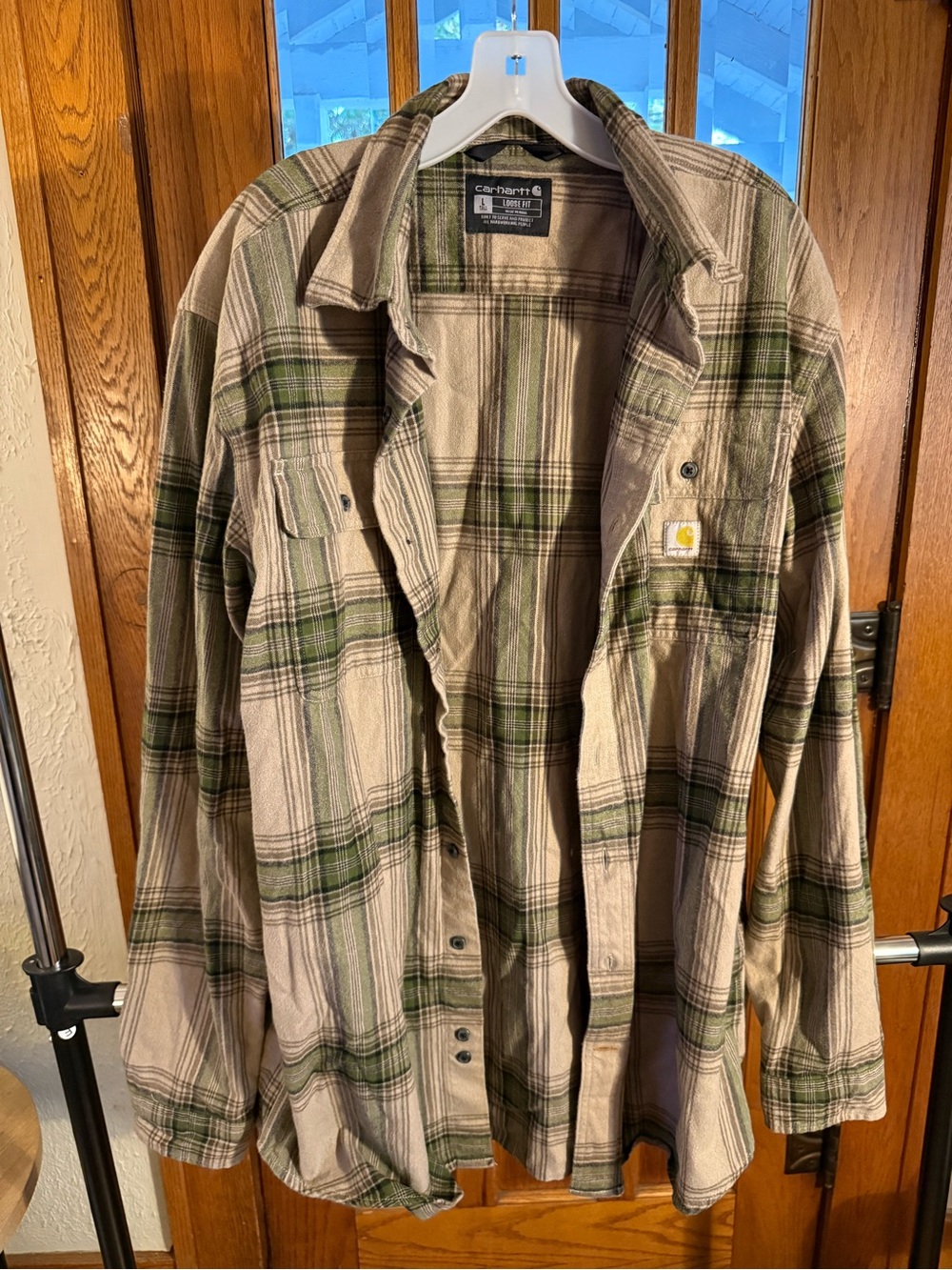 Carhartt Green and Beige Plaid Flannel Jacket
